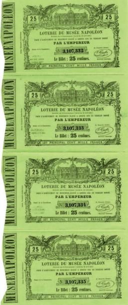 null MUSÉE NAPOLÉON - LOTERIE.
Ensemble de 4 billets de loterie du Musée Napoléon....