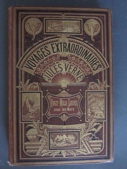 null Jules VERNE, "Vingt mille lieues sous les mers", reliure percale tabac de Engel...