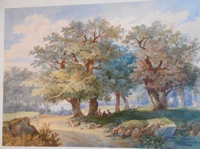 null Ecole fin XIX° siècle

"Réunion sous un arbre"

Aquarelle, non signée

21,5...