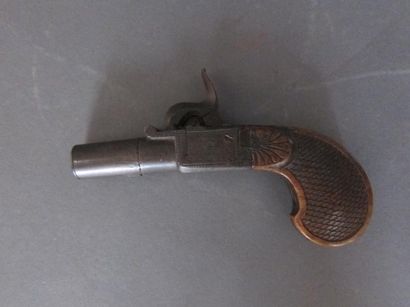 null Petit pistolet XIX° siècle à balle forcée et détente escamotable, mise à feu...