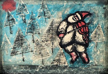 Marek Rudnicki (1927-2004) 
Père Noël
Encre de Chine et aquarelle sur papier contrecollée...