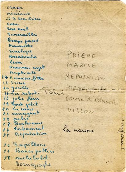 BRASSENS Georges Manuscrit autographe. Circa 1962; 2 pages in-4° (23,5 x 17,8 cm),...