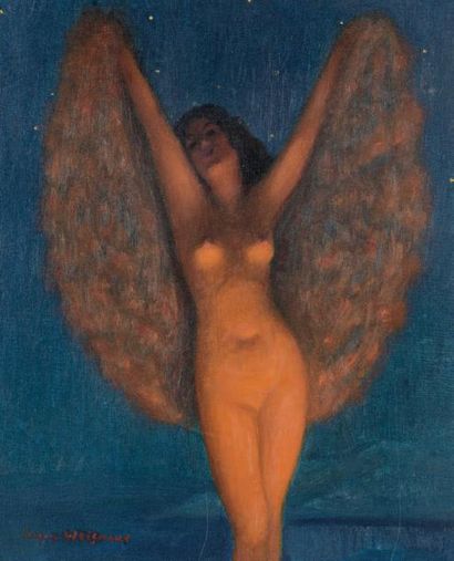 Jacques WEISMANN (1878-?) 
Papillon de nuit
Huile sur toile, signée en bas à gauche.
46...