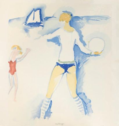 Kees VAN DONGEN (1877-1968) 
Jeu sur la plage
Lithographie en couleurs.
52 x 45,5...