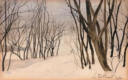 Léon SPILLIAERT (Ostende 1881 - Bruxelles 1946) 
Sous-bois dans la neige
Gouache...