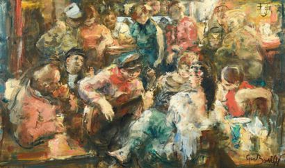 Georges BOUISSET (1903-1965) 
Les peintres de la galerie de Cardonne
Huile sur toile,...