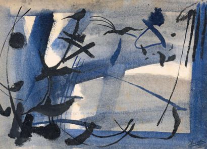 Youla CHAPOVAL (1919-1951) 
Composition abstraite
Encre de Chine et aquarelle, signée...
