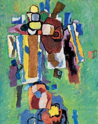 Isaac PAILES (Kiev 1895 - Paris 1978) 
Composition abstraite sur fond vert
Huile...