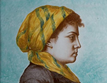 Gustave MOHLER (1836-1920) - NEVERS Jeune femme au foulard orangé
Panneau décoratif...