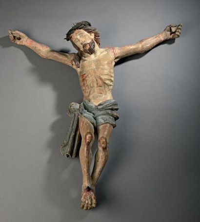 null Christ en bois polychrome
École française, atelier rural.
XIXe siècle.
47 x...