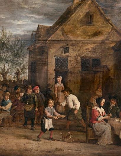 Ecole Flamande du XVIIIe siècle, suiveur de David TENIERS Fête villageoise
Panneau...