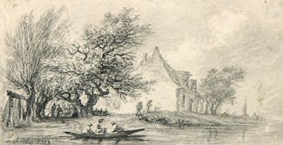 Aignan-Thomas Desfriches (Orléans 1715-1800) Une paire de paysages animés
Crayon...