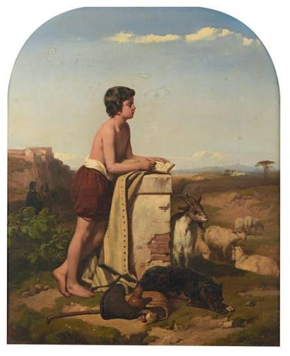 Joseph BEAUME (Marseille 1796 - Paris 1885) Jeune berger italien dessinant dans la...