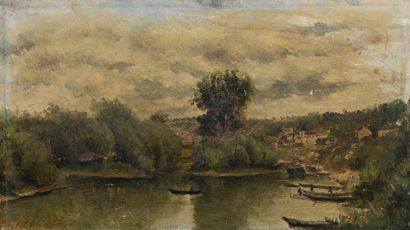 Stanislas LEPINE (Caen 1835 - Paris 1892) Vue de la Seine
Papier marouflé sur toile.
Signé...