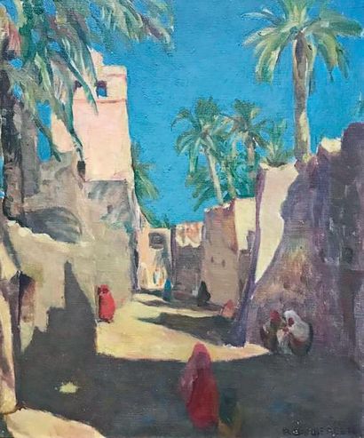 R. BAMBERGER (Actif en 1927) Vue d'une ruelle orientale Sur sa toile d'origine.
Daté...