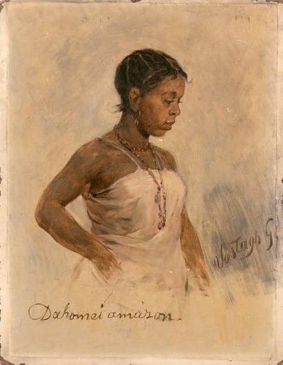 György VASTAGH (Szeged 1834 - Budapest 1922) Amazone du Dahomey
Papier marouflé sur...