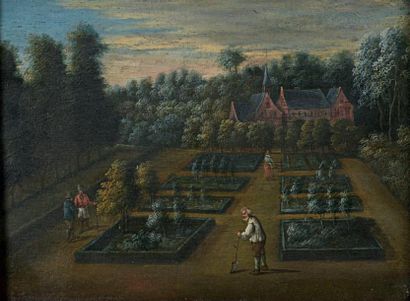 Ecole Flamande du XVIIIe siècle Jardinier dans un parc
Panneau.
16,5 x 22 cm