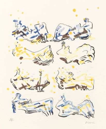Henry MOORE (1898-1986) Hommage à Rodin, 1966. Lithographie en quatre couleurs, signée...