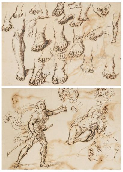 Agostino CARRACCI (Bologne 1557 - Parme 1602), Attribué à Recto : études de pieds,...