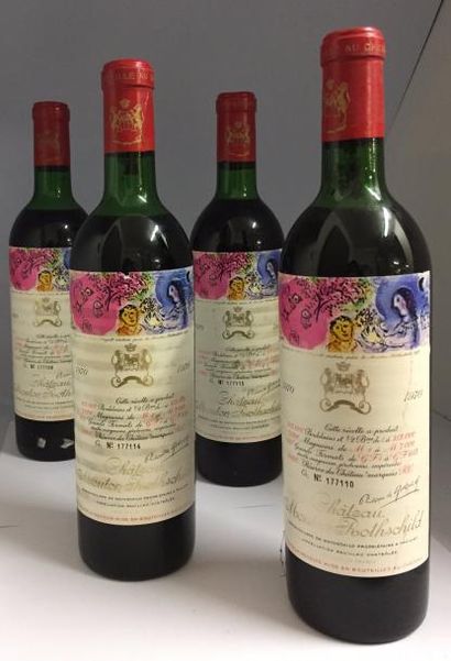 null 4 Bouteilles Château Mouton-Rothschild, Pauillac, 1970, haute épaule