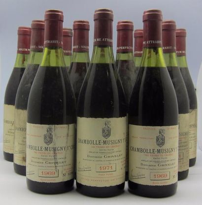 null - 10 bouteilles Chambolle-Musigny (1er Cru), Domaine Grivelet, 1971, entre 2,5...