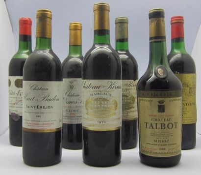 null Un lot de 7 bouteilles :

2 bouteilles Château Kirwan, 1974, base goulot, étiquette...