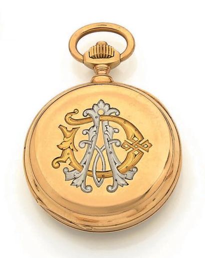 null Montre de gousset en or jaune 18K (750 ‰), cadran émaillé blanc marqué de chiffres...