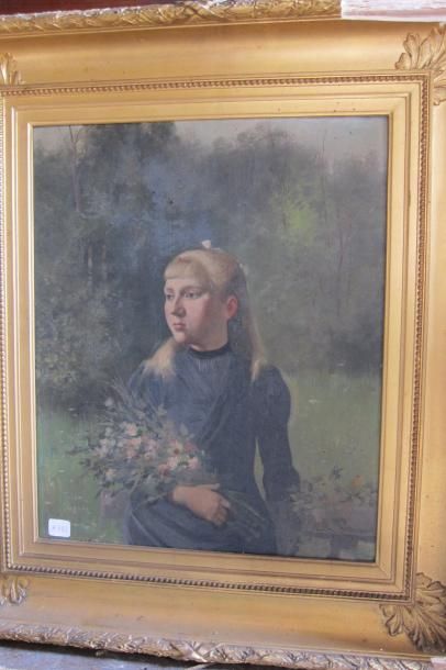 null "Portrait de fillette au bouquet de fleur" 

Huile sur toile signé en bas à...