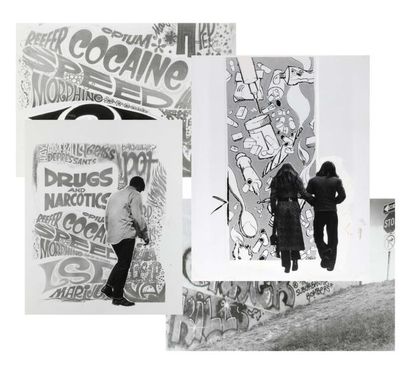 Photographe américain Avant le street art. Photomontage a partir de graffiti sur...