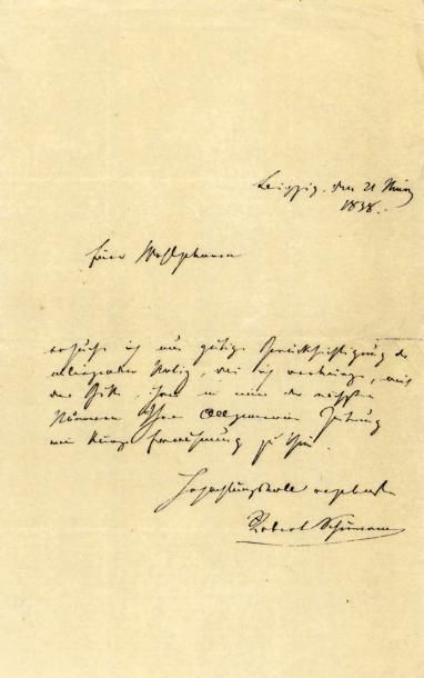 SCHUMANN Robert [Zwickau, 1810 - Endenich, 1856], compositeur allemand Lettre autographe...