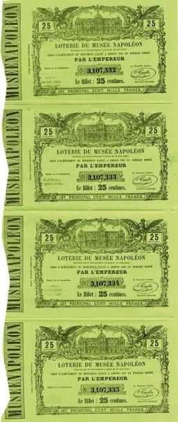 null MUSÉE NAPOLÉON — LOTERIE.
Ensemble de 4 billets de loterie du Musée Napoléon.
Autorisée...