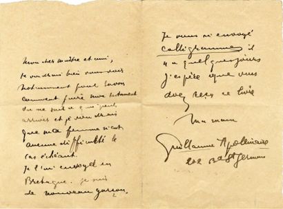 APOLLINAIRE Guillaume Lettre autographe signée [à José Théry]. Sans date [1918];...
