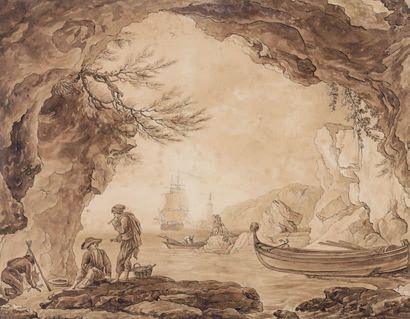 Adrien GODEFROY (Paris 1777-1865) Pêcheurs au bord de la mer
Plume et encre noire...