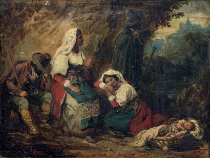 Alexandre Marie COLIN (1798-1875) Paysans italiens vue 17,5 x 23 cm