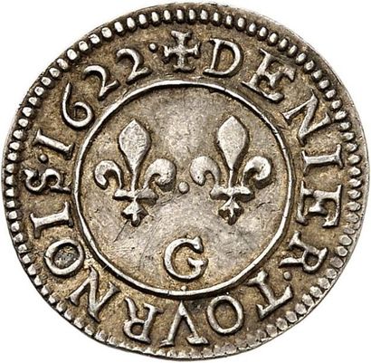null LOUIS XIII (1610-1643). Essai en argent du denier tournois 1622 POITIERS (G)....