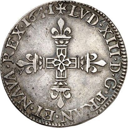 null LOUIS XIII (1610-1643). Quart d'écu 1641 PARIS (A). 9,53 g. Titulature du côté...