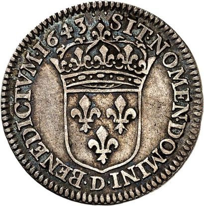 null LOUIS XIII (1610-1643). 5 Sols ou douzième d'écu 1643 LYON (D). 2,21 g. 2ème...