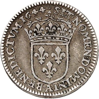 null LOUIS XIV (1643-1715). Piéfort en argent du douzième d'écu à la mèche courte....