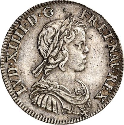 null LOUIS XIV (1643-1715). Quart d'écu à la mèche courte 1644 (rose) PARIS (A)....