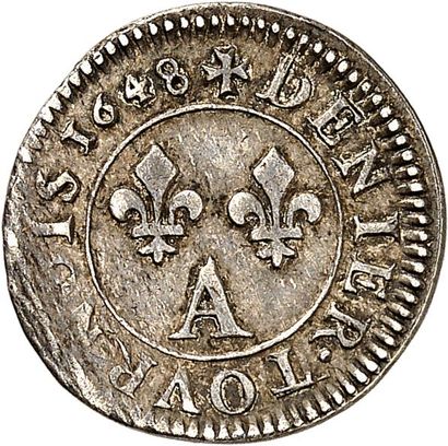 null LOUIS XIV (1643-1715). Essai en argent du denier tournois 1648 PARIS (A). 1,86...