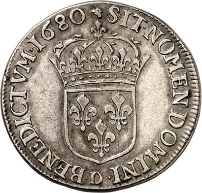 null LOUIS XIV (1643-1715). Demi-écu à la cravate 1680 LYON (D). 13,62 g.
A/ LVD.XIIII.D.G....