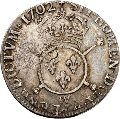 null LOUIS XIV (1643-1715). Quart d'écu aux insignes 1702 LILLE (W). 6,62 g.
A/ LVD.XIIII.D.G...
