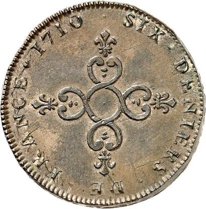 null LOUIS XIV (1643-1715). Piéfort en bronze de la pièce de 6 deniers dite “Dardenne”...