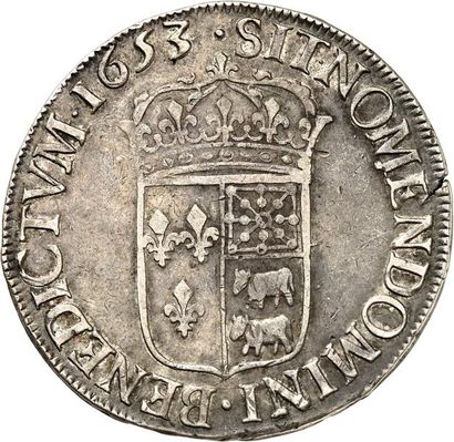 null Écu de France-Navarre-Béarn à la mèche longue 1653 PAU. 26,99 g.
A/ LVD.XIIII.D.G....