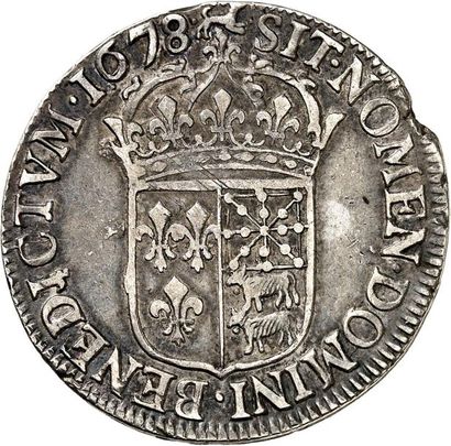 null Demi-écu de France-Navarre-Béarn au buste juvénile 1678 PAU. 13,50 g.
A/ LVD.XIIII.D.G....