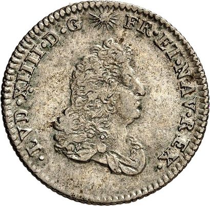null Huitième d'écu de Flandre 1686 LILLE (L couronné). 4,65 g.
A/ LVD.XIIII. (soleil)...