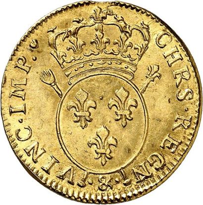 null LOUIS XV (1715-1774). Louis d'or aux insignes du 2ème type 1716 AIX (&).8,14g.
A/LVD.XV.D.G.FR.ET.NAV.REX.(date...