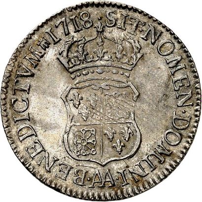 null LOUIS XV (1715-1774). Quart d'écu aux armes de France Navarre 1718 METZ (AA)....