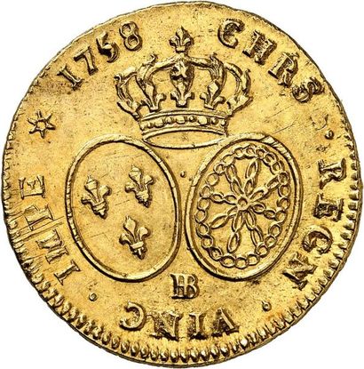 null LOUIS XV (1715-1774). Double louis d'or au bandeau 1758 STRASBOURG (BB). 16,26...