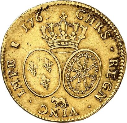 null LOUIS XV (1715-1774). Double louis d'or au bandeau 1763 PAU (Vaquette). 16,20...